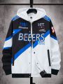 Men's Long Sleeve Snap Button Jacket With Letter Pattern