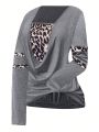 Plus Size Leopard Print Pattern Long Sleeve T-shirt