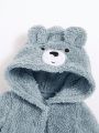 SHEIN Baby Boy Cartoon Embroidery 3D Ear Design Hooded Belted Teddy Sleep Robe