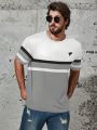 Men Plus Bird Print Color Block Tee