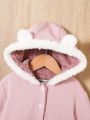 SHEIN Baby Girl 3D Ear Design Contrast Teddy Hooded Peplum Coat