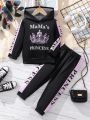 Toddler Girls' Crown & Letter Printed Hoodie And Jogger Pants Two Piece Set