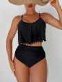 SHEIN Swim BohoFeel Women's Splicing Pom Pom Cami Two Piece Swimsuit