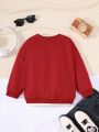 SHEIN Little Boys' Casual Loose Fit Round Neck Sweatshirt With Colorblock Design And 2 in 1