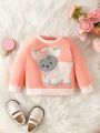 Baby Girl Cartoon Embroidery Raglan Sleeve Sweatshirt