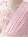 Young Girl Formal Ball Gown With Jacquard Detailing In Pink