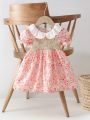 Baby Girls' Cute Loose Waist Dress With Floral Print And Lace Hem & Neckline For Spring/Summer