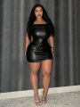 SHEIN Slayr Plus Size Faux Leather Cami Dress For Women