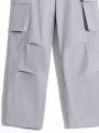 SHEIN Boys' Casual Straight-Legged Solid Woven Pants With Pleats, Stitched Pockets