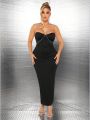 SHEIN SXY Black Sleeveless Dress With Rhinestone Shoulder Straps