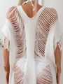 SHEIN Swim BohoFeel Hollow Out Perspective Fringed Edge Cardigan Top