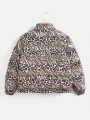 Space University Leopard Print Zip Up Puffer Coat