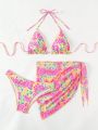 SHEIN Swim Mod 3pcs/Set Flower Print Swimsuit