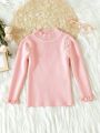 Young Girl Mock Neck Pearls Beaded Frill Trim Sweater