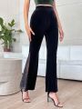 SHEIN Privé Contrast Lace Flare Leg Velvet Pants