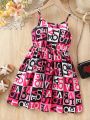 SHEIN Kids EVRYDAY Girls' Toddler Sleeveless Letter Print A-Line Dress