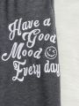 SHEIN Kids HYPEME Tween Girl Slogan Embroidery Thermal Sweatpants