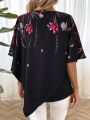 Women's Irregular Hem Shirt With Floral Print