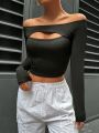 SHEIN Coolane Off-shoulder Hollow Out Detail T-shirt