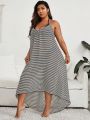 SHEIN Swim Vcay Plus Striped High Low Hem Cover Up Without Bikini