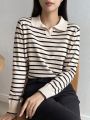 DAZY Striped Polo Collar Sweater