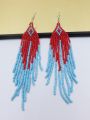 2pcs Handmade Dual Color Rice Bead Tassel Earrings