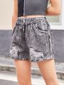 SHEIN Kids EVRYDAY Girl'S Denim-Look Casual Shorts With Wide Leg And Straight Fit