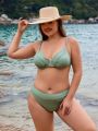 SHEIN Swim Basics Plus Size Women'S Solid Color Swimsuit Set