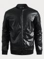 SHEIN Men Zip Up PU Leather Thermal Lined Bomber Jacket