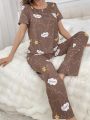 Cartoon Printed T-Shirt And Pants Sleepwear Set