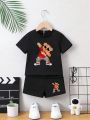 2pcs/Set Toddler Boys' Cool & Cute Bear Printed Shorts And Short Sleeve T-Shirt, Comfortable And Breathable