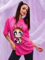 THE POWERPUFF GIRLS X SHEIN Cartoon Graphic Drop Shoulder Tee