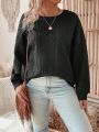 SHEIN LUNE Women's Plus Size Solid Color Round Neck Loose Fit Sweatshirt