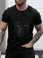 Men's Plus Size Round Neck Black T-shirt With Animal Print