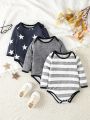 Baby Boy 3pcs Star Print Contrast Binding Bodysuit