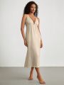 SHEIN Leisure Solid Color V-Neck Cami Home Dress