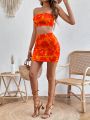 SHEIN WYWH Floral Print Tube Top & Bodycon Skirt