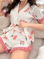 Women'S Floral Print Short Sleeve And Shorts Pajama Set