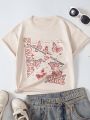 SHEIN Kids EVRYDAY Girls Butterfly & Slogan Graphic Tee