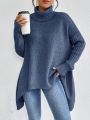 SHEIN Essnce Turtleneck Asymmetrical Hem Drop Shoulder Sweater