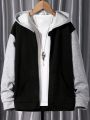 SHEIN Teen Boys' Casual And Comfortable Colorblock Hooded Zip-Up Sweatshirt