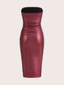 SHEIN EZwear Ruched PU Leather Tube Bodycon Dress