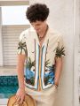 Manfinity Chillmode Men'S Coconut Tree Jacquard Casual Short Sleeve Shirt