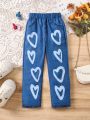 SHEIN Kids EVRYDAY Little Girls' Heart Print Pants