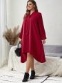 EMERY ROSE Women's Plus Size Loose Fitting Lantern Sleeve Design Dress