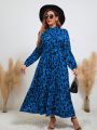 SHEIN Modely Plus Size Women's Full Print Belted Maxi Dress