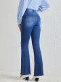 SHEIN LUNE High Stretch Vintage Distressed Women'S Flare Jeans With Washed Effect