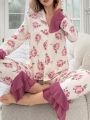 Ladies' Floral Patchwork Sleeve & Bottom Cuff Pajama Set