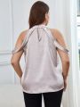 SHEIN Privé Plus Size Women Elegant Off-Shoulder Neck Hanging Chiffon Shirt, Perfect For Valentine's Day