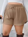 SHEIN Essnce Plus Size Solid Color Drawstring Waist Shorts